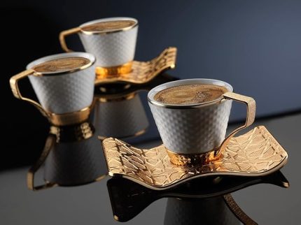 White and Gold Vintage Turkish Tea and Coffee Cups