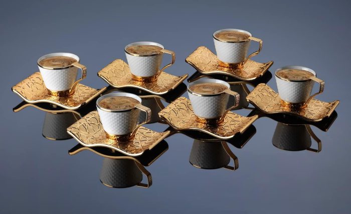 White and Gold Vintage Turkish Tea and Coffee Cups