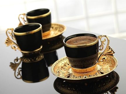 Vintage Espresso Demitasse cups and Saucers Set | Black and Gold