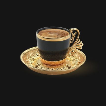 Vintage Espresso Demitasse cups and Saucers Set | Black and Gold