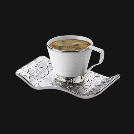 Set of 6 Silver and White Demmex Turkish Coffee cups