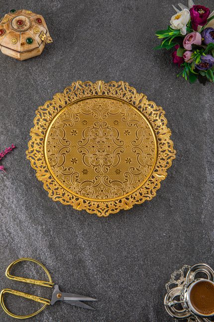 Gold color,Embroidered Tray, Gold