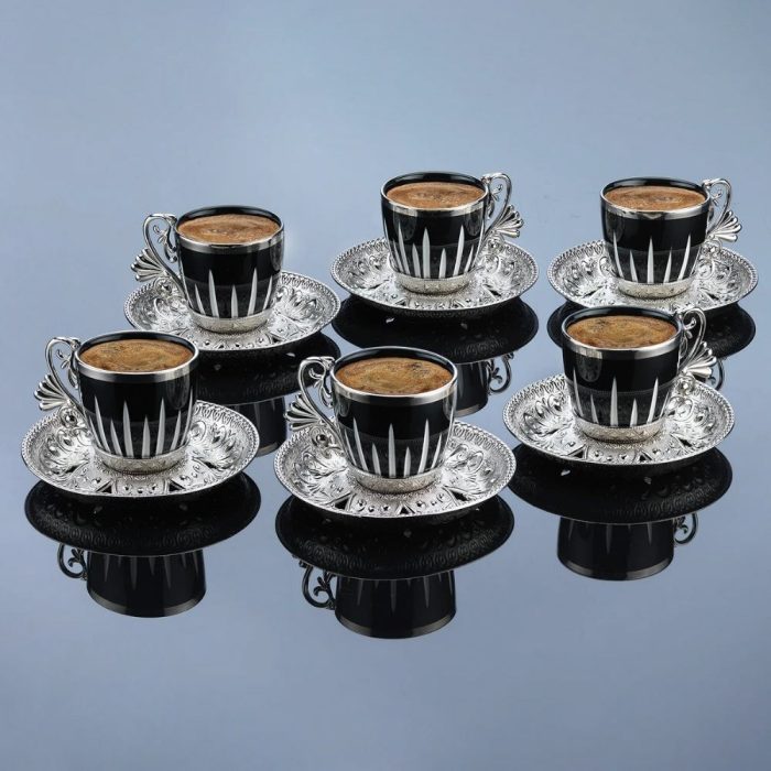 Modern Touch Vintage Coffee Cups, Metal Holders and Saucers set