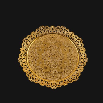 Gold Colour Tray with Vintage Embroidery