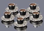Arabic Coffee Cups set and Silver Metal Holders and Saucers Set | Set of 6