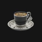 Arabic Coffee Cups set and Silver Metal Holders and Saucers Set | Set of 6
