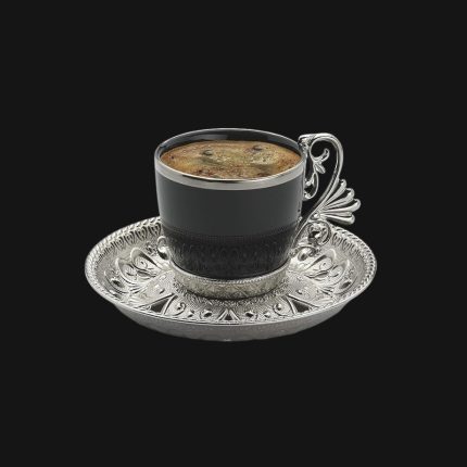 Arabic Coffee Cups set and Silver Metal Holders and Saucers Set | Set of 6