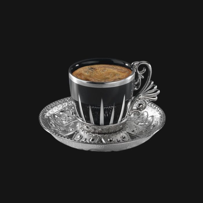 Modern Touch Vintage Coffee Cups, Metal Holders and Saucers set
