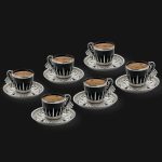 Modern Touch Vintage Coffee Cups, Metal Holders and Saucers set