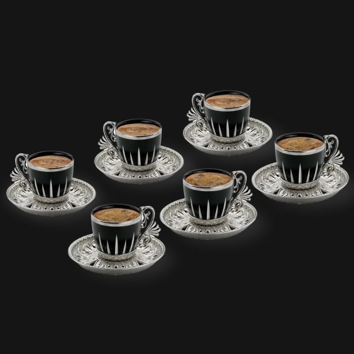 Modern Touch Vintage Coffee Cups, Metal Holders and Saucers set