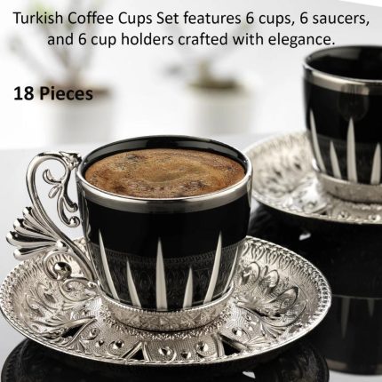 Modern Touch Vintage Coffee Cups, Metal Holders and Saucers set