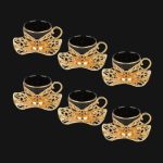Gilded design, Gilded design Cups with Embroidered Metal Holders and Saucers Set | Black-Gold