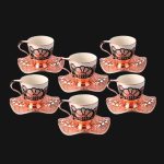Nisa Cup Set, Rose Gold Metal Holders and saucers
