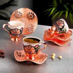 Nisa Cup Set, Rose Gold Metal Holders and saucers
