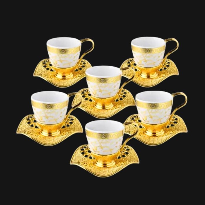 gold pattern, White-Gold Pattern Cups and Metal Holders and Saucers