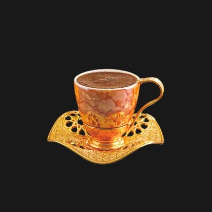 Marble color, Nisa Cup Set | Marble-Gold Metal Holders and Saucers