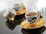 Arabic Calligraphy bestCoffee mugs with Metal Holders and Saucers Set | White-Gold
