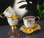 gold pattern,White-Gold Pattern Cups and Metal Holders and Saucers