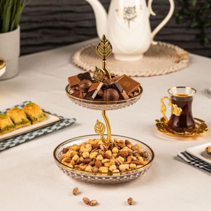 2 Tier Glass Plate | Gold