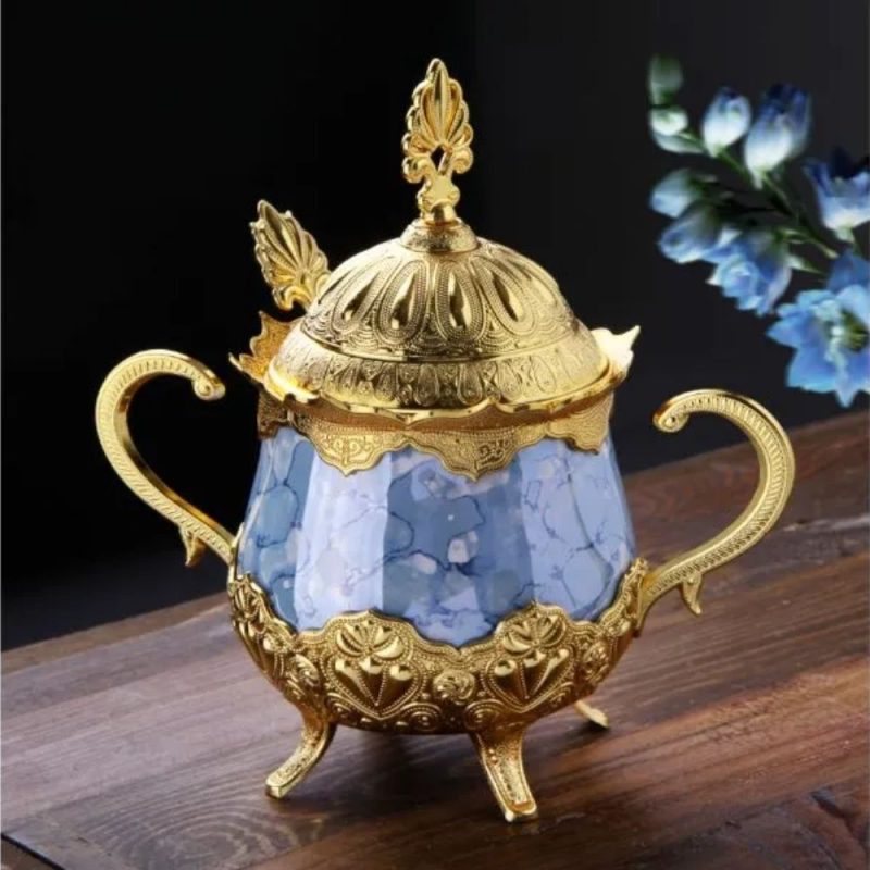 Authentic Fancy Sugar Bowl | Gold-Baby Blue