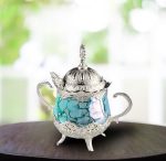 Elegant Sugar Bowl in Silver-Sea Green color