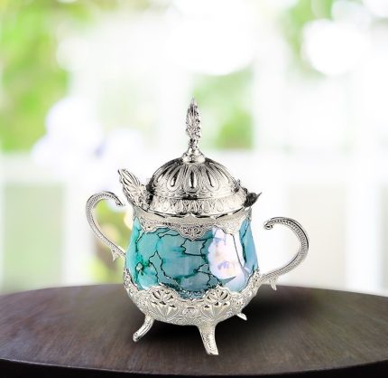 Elegant Sugar Bowl in Silver-Sea Green color