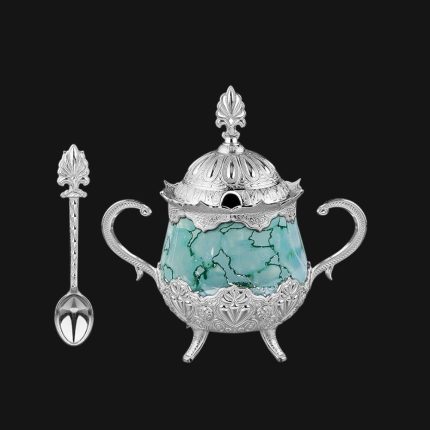 Elegant Sugar Bowl in Silver-Sea Green color